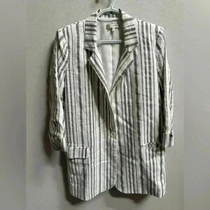 Lavender Brown White & Grey Striped Linen Lightweight Blazer Coastal Cozy